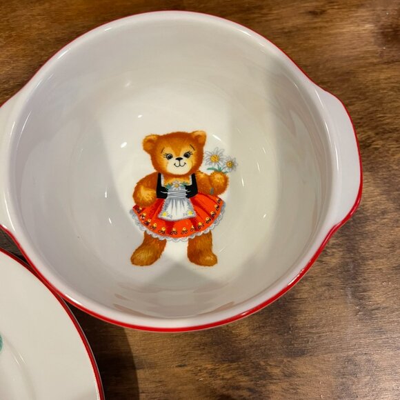 Vintage Reutter Child Kid Feeding Dish Set 3 Teddy Bears Red Porcelain Germany - Picture 4 of 11